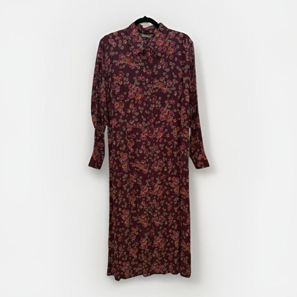 Vintage Eddie Bauer Fall Floral Cottagecore Shirt Dress Womens XL Button Front